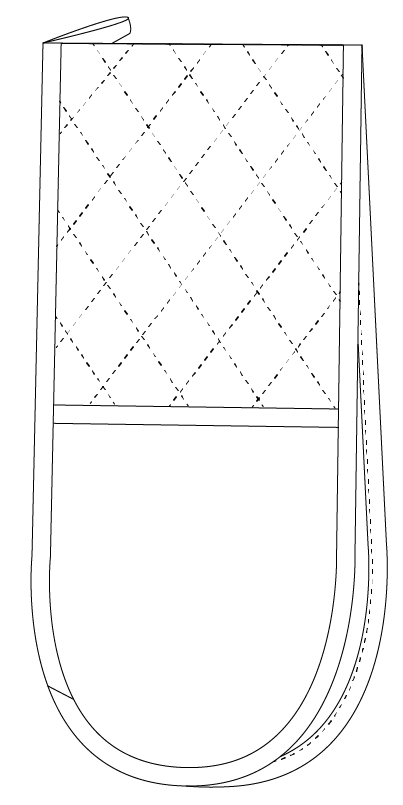 technical line drawing for double oven mitt sewing pattern, front view.