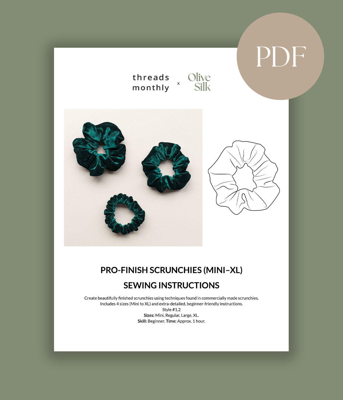 Pro-Finish Scrunchie Set – Printable PDF Sewing Pattern - Image 1